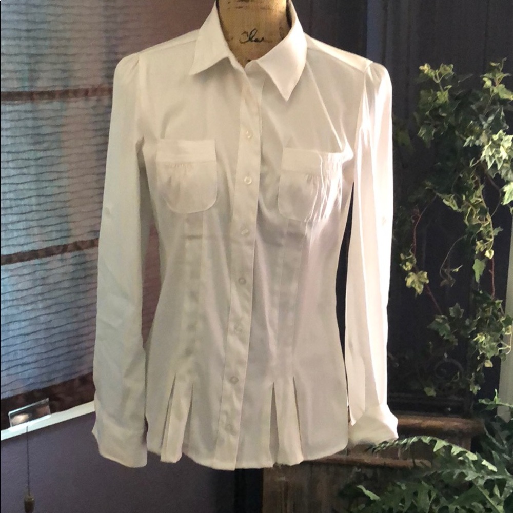 White stretchy nylon shirt.